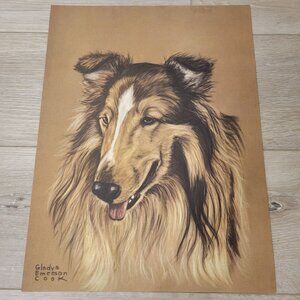 Vtg Animal Collie Puppy Dog Art Print By Gladys Emerson Cook